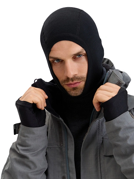 Термобелье балаклава из шерсти мериноса мужская для охоты и рыбалки серии FACE MASK, цвет черный, фото 1