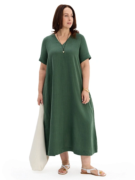 Платье А-силуэта из умягченного льна, цвет олива, фото 5