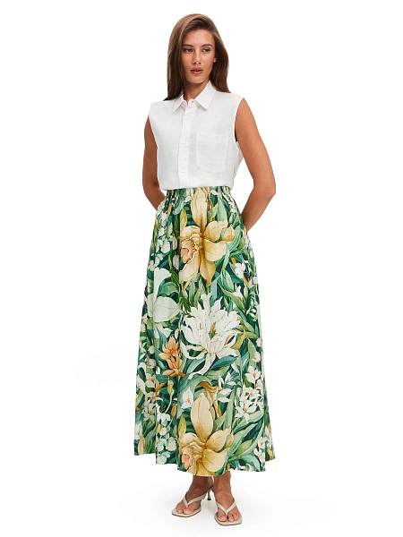 Юбка LINEN из умягченного льна, цвет паттерн tropical flowers, фото 1
