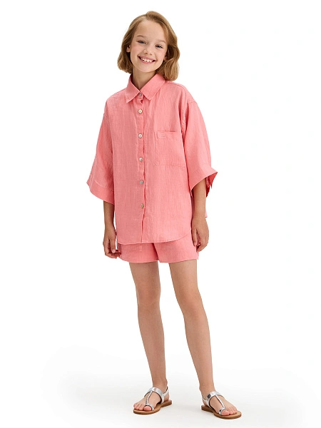 LINEN Рубашка для девочки, цвет светло-розовый, фото 4