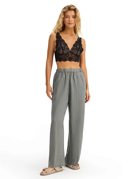 LINEN Брюки женские прямые, цвет пыльно серо-зеленый, фото 4