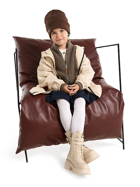 Кардиган из 100% шерсти мериноса на молнии для девочек, цвет коричневый, фото 6