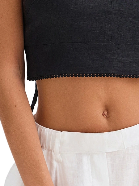 LINEN Топ женский на завязках, цвет черный, фото 4