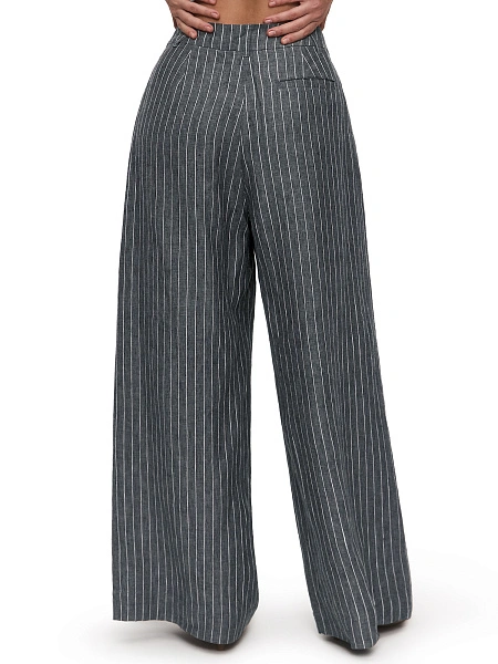 LINEN Брюки-палаццо женские, цвет серый-полоска белая, фото 4