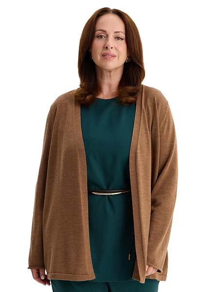 Merino Base Кардиган женский plus size, цвет серо-коричневый, фото 1