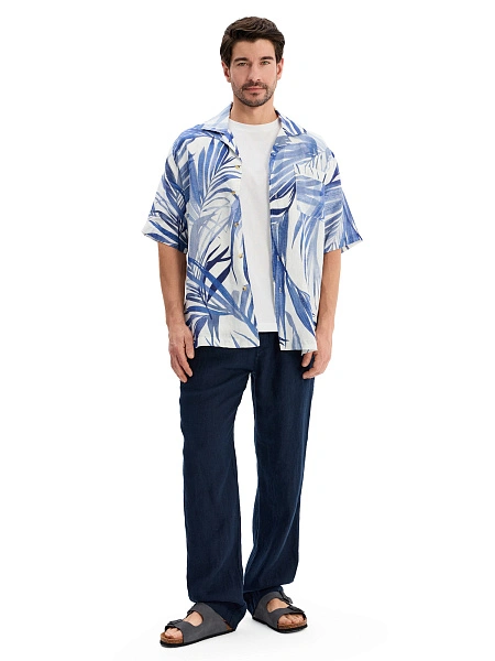 Мужская рубашка LINEN из умягченного льна, цвет паттерн palm leaves, фото 5