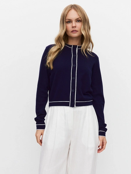 Кардиган на пуговицах с кантом, цвет темно-синий, фото 1