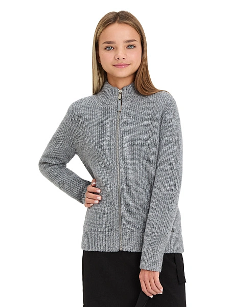 Кардиган из 100% шерсти мериноса на молнии для девочек-подростков, цвет пепельный меланж, фото 1