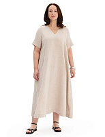 Платье А-силуэта из умягченного льна Бежевый меланж