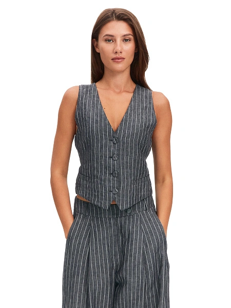 Элегантный льняной жилет LINEN, цвет серый-белая полоска, фото 1