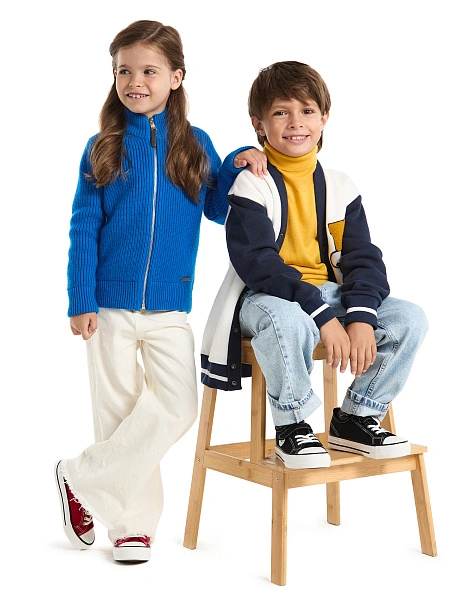 Кардиган из 100% шерсти мериноса на молнии для девочек, цвет синий, фото 6