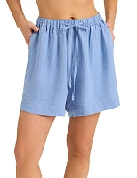 LINEN Шорты женские casual Голубой пепельный