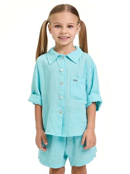 Рубашка для девочки серии LINEN, цвет тиффани, фото 1