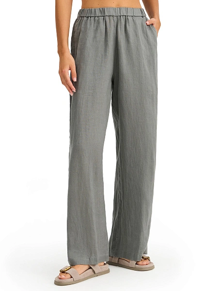 LINEN Брюки женские прямые, цвет пыльно серо-зеленый, фото 1