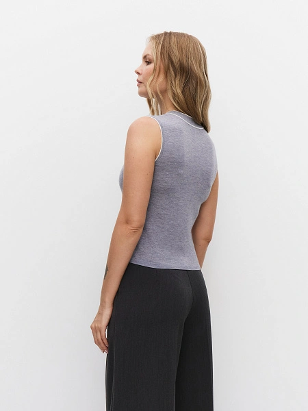 Топ трикотажный с кантом, цвет серый меланж, фото 2