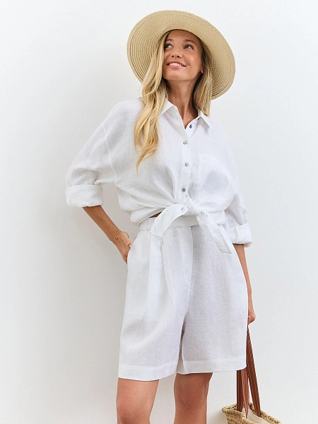 LINEN Шорты женские удлиненные, цвет белый, фото 5