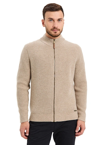 Кардиган мужской на молнии Merino Knitted, цвет бежевый меланж, фото 1