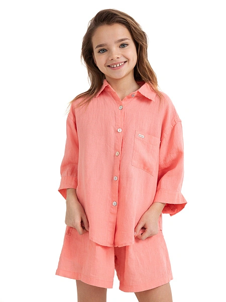 Рубашка для девочки серии LINEN, цвет светло-розовый, фото 1