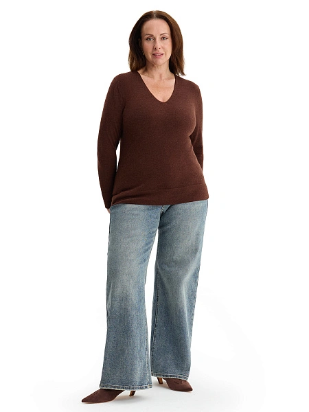 Merino Base Джемпер женский V-вырез plus size, цвет шоколад, фото 5