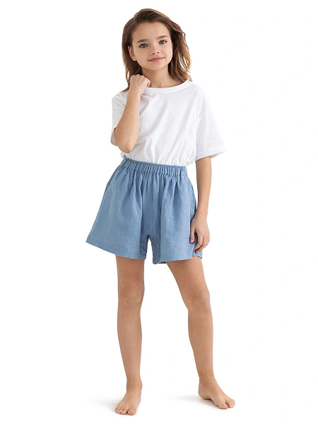 Шорты для девочки серии LINEN, цвет голубой пепельный, фото 1