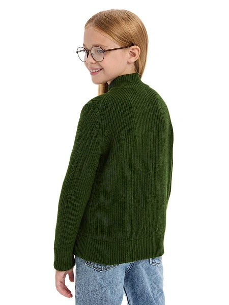 Кардиган из 100% шерсти мериноса на молнии для девочек, цвет олива, фото 2