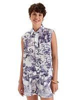 Блуза SILK женская без рукавов Принт светлый Toile de Jouy