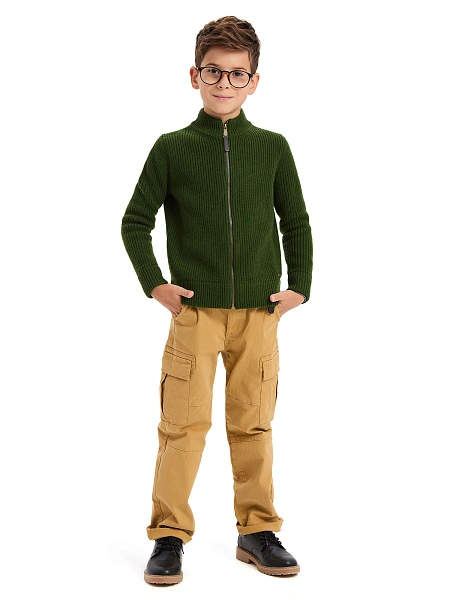 Кардиган шерстяной на молнии для мальчика, цвет олива, фото 2
