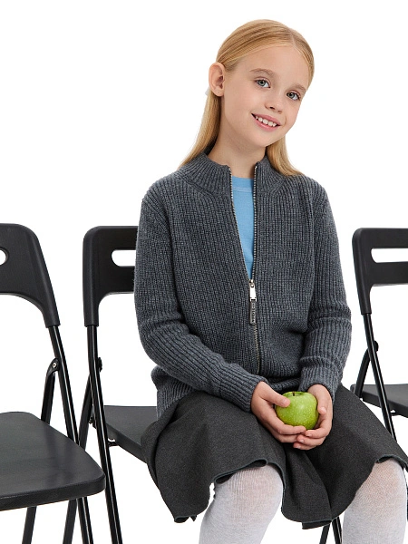 Кардиган из 100% шерсти мериноса на молнии для девочек, цвет графитовый, фото 4