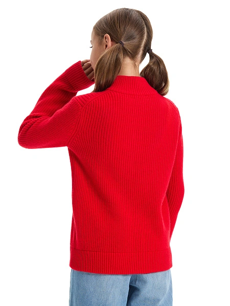 Кардиган из 100% шерсти мериноса на молнии для девочек-подростков, цвет красный, фото 3