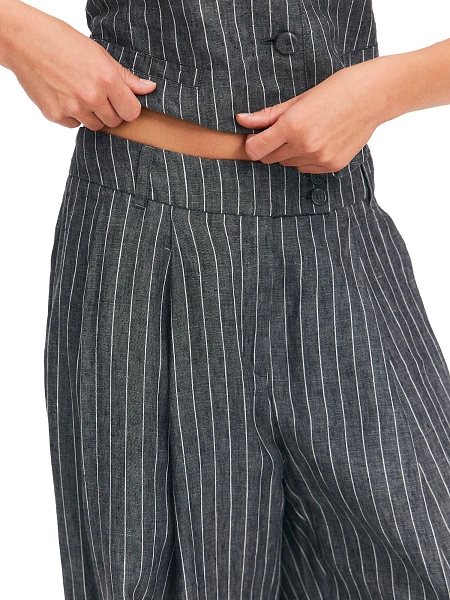 LINEN Брюки-палаццо женские, цвет серый-полоска белая, фото 5