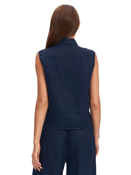 LINEN Блуза женская без рукавов, цвет темно-синий, фото 2
