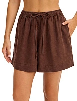 LINEN Шорты женские casual Шоколад