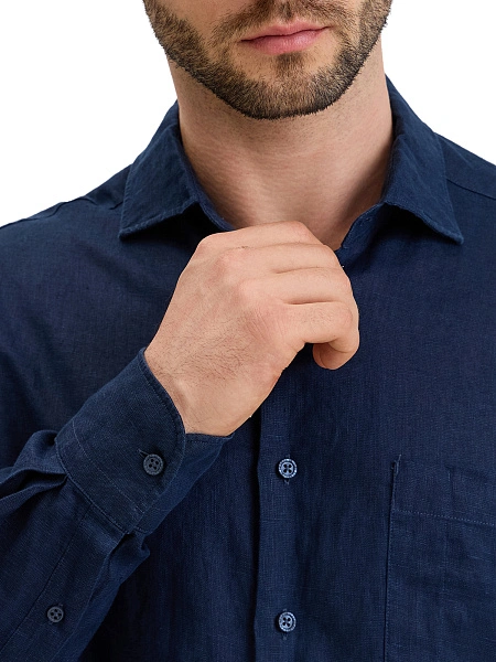 LINEN Рубашка мужская slim, цвет темно-синий, фото 5