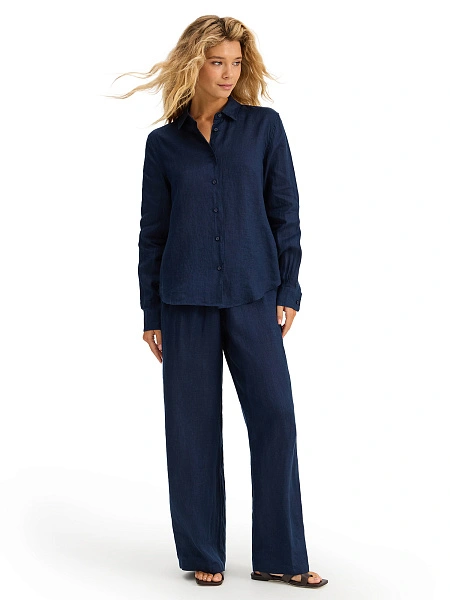 LINEN Брюки женские прямые, цвет темно-синий, фото 6