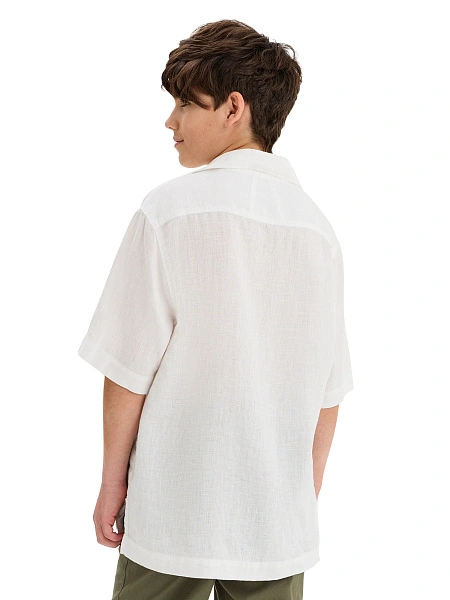 LINEN Рубашка для мальчика с коротким рукавом, цвет белый, фото 2