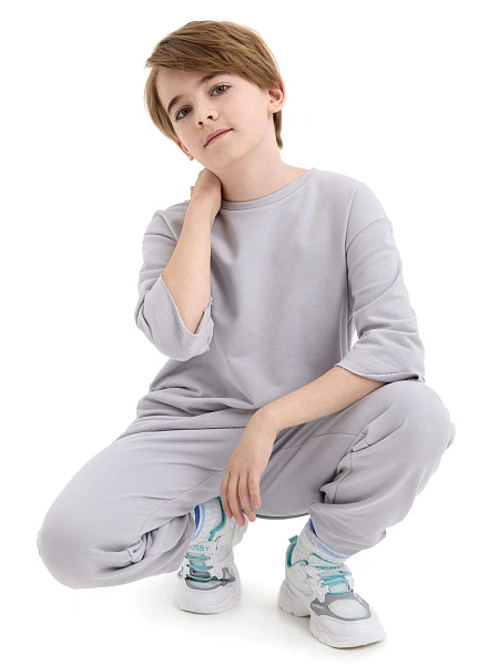 Брюки-джоггеры подростковые для мальчиков серии Cotton, цвет светло-серый, фото 6