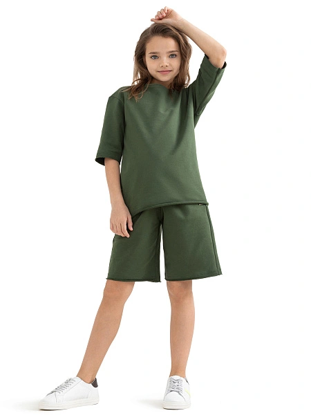 Шорты детские для девочек Cotton, цвет олива, фото 2