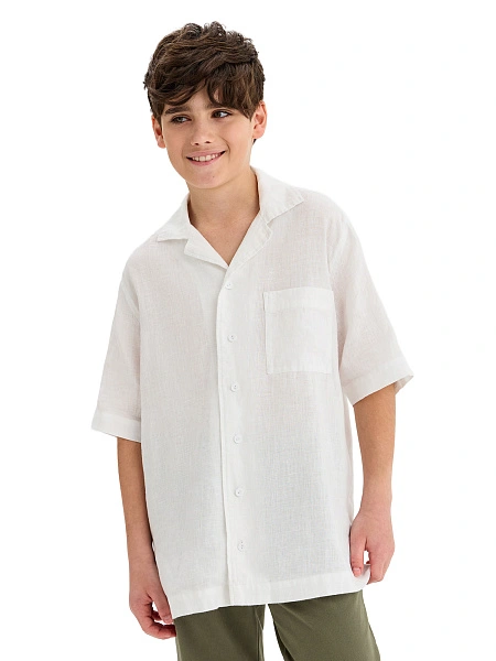 LINEN Рубашка для мальчика с коротким рукавом, цвет белый, фото 1