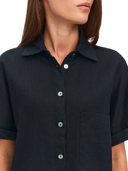 LINEN Рубашка женская прямая с коротким рукавом, цвет черный, фото 3
