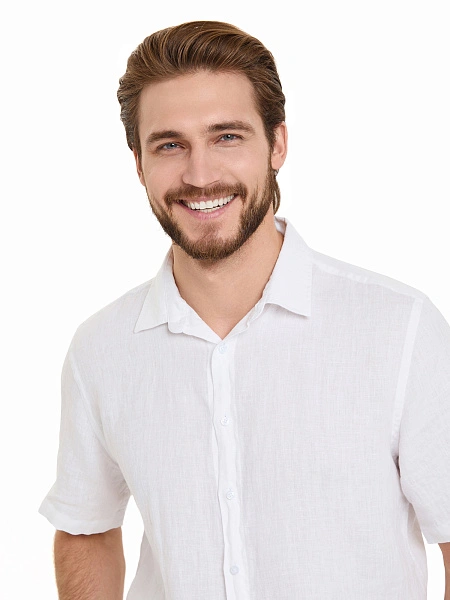 Рубашка мужская серии LINEN с коротким рукавом, цвет белый, фото 4