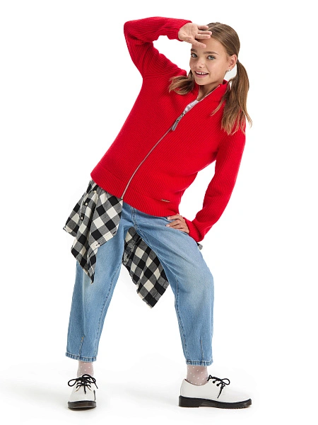 Кардиган из 100% шерсти мериноса на молнии для девочек-подростков, цвет красный, фото 2