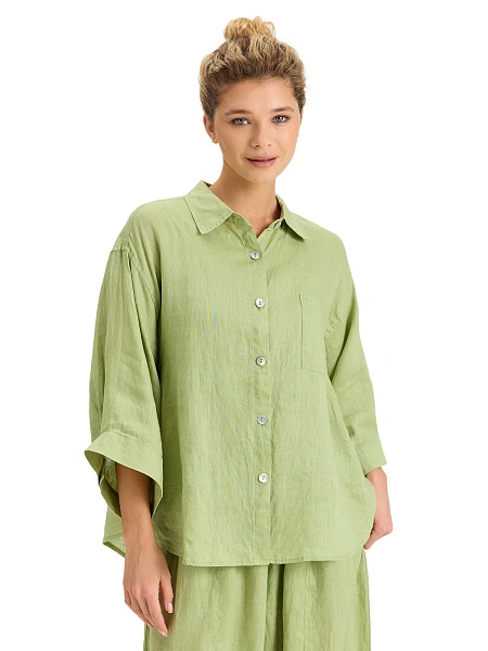 Рубашка женская c широкими рукавами серии LINEN, цвет фисташковый, фото 1
