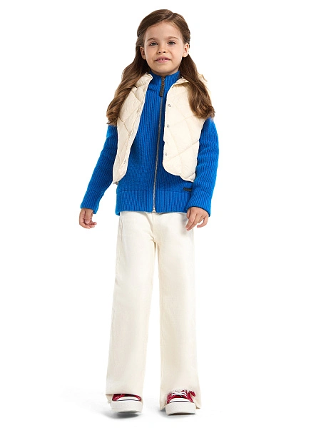Кардиган из 100% шерсти мериноса на молнии для девочек, цвет синий, фото 2