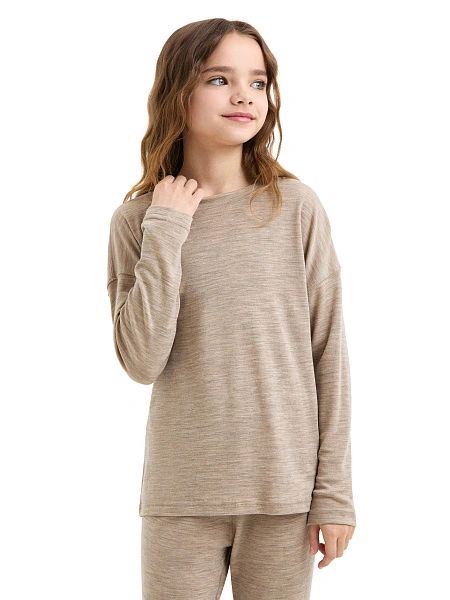 Пижама для девочки-подростка из шерсти мериносов, цвет коричневый меланж, фото 3