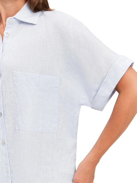 LINEN Рубашка женская прямая с коротким рукавом, цвет небесно-голубой, фото 4