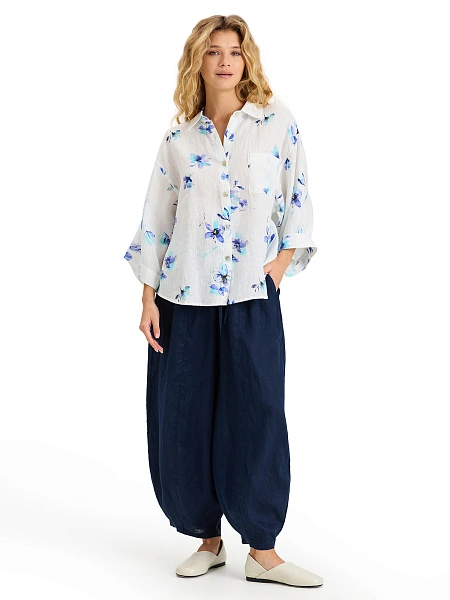 Рубашка женская c широкими рукавами серии LINEN, цвет паттерн flowers, фото 5