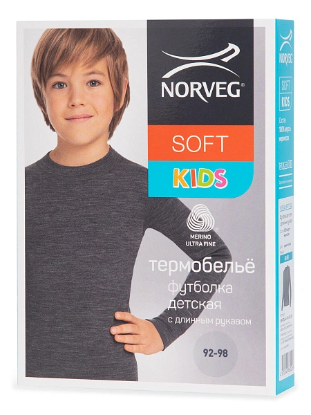 Термофутболка детская серии SOFT. Знак Woolmark, цвет серый меланж, фото 4