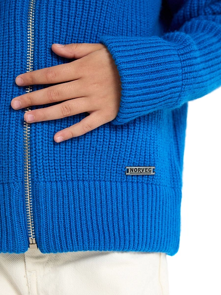 Кардиган из 100% шерсти мериноса на молнии для девочек, цвет синий, фото 4