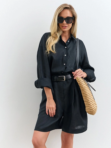LINEN Рубашка женская oversize, цвет черный, фото 6