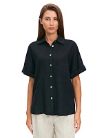 LINEN Рубашка женская прямая с коротким рукавом Черный